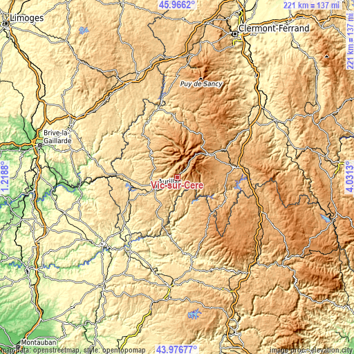 Topographic map of Vic-sur-Cère