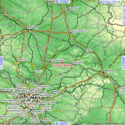 Topographic map of Vic-sur-Aisne