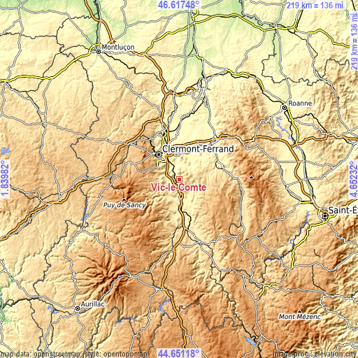 Topographic map of Vic-le-Comte