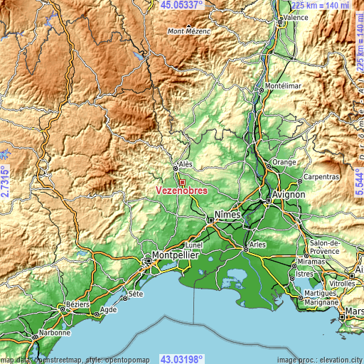 Topographic map of Vézénobres