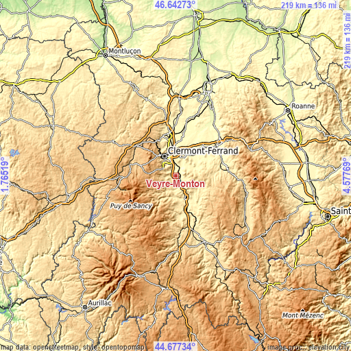 Topographic map of Veyre-Monton