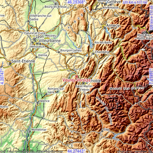 Topographic map of Veurey-Voroize