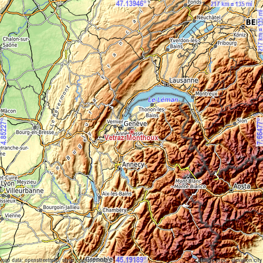 Topographic map of Vétraz-Monthoux