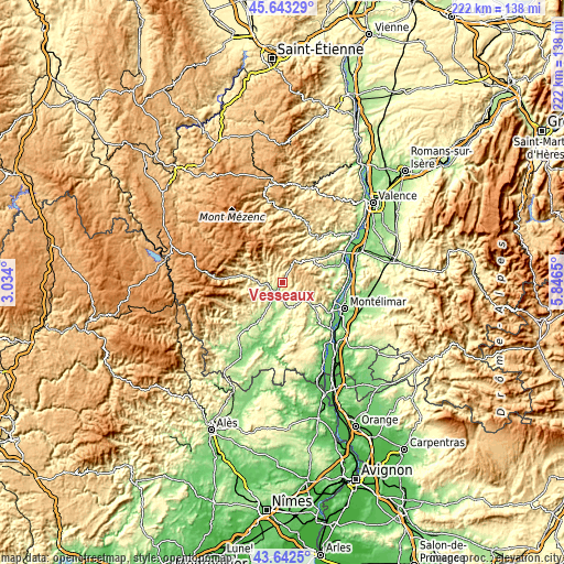 Topographic map of Vesseaux