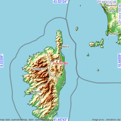 Topographic map of Vescovato