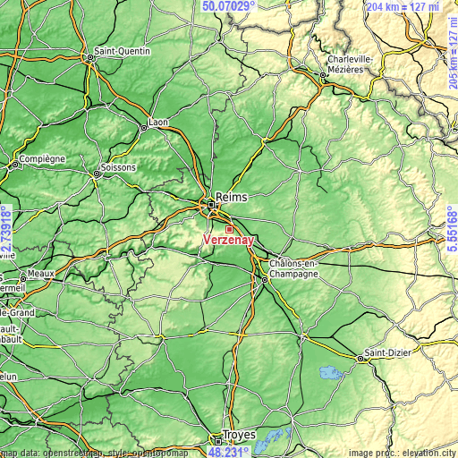 Topographic map of Verzenay