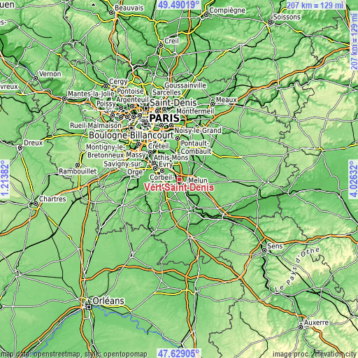 Topographic map of Vert-Saint-Denis