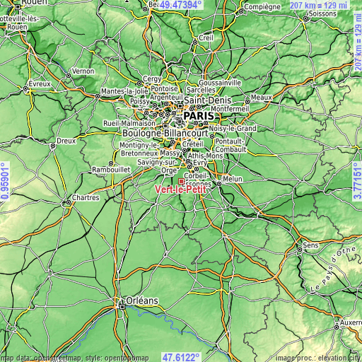 Topographic map of Vert-le-Petit