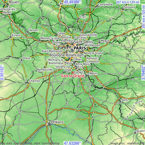 Topographic map of Vert-le-Grand