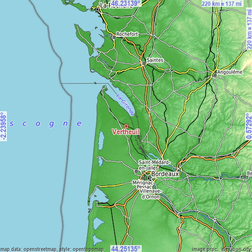 Topographic map of Vertheuil