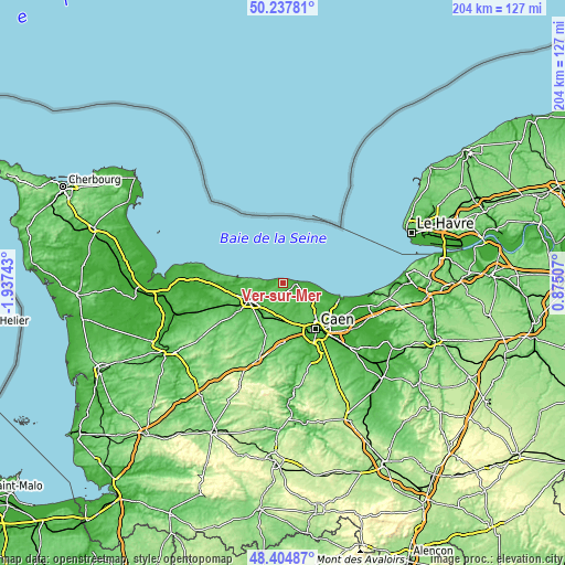 Topographic map of Ver-sur-Mer