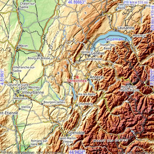 Topographic map of Versonnex