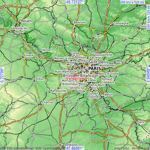 Topographic map of Versailles