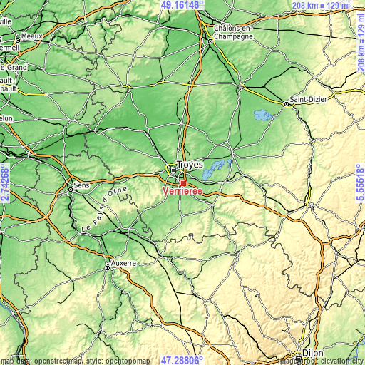 Topographic map of Verrières