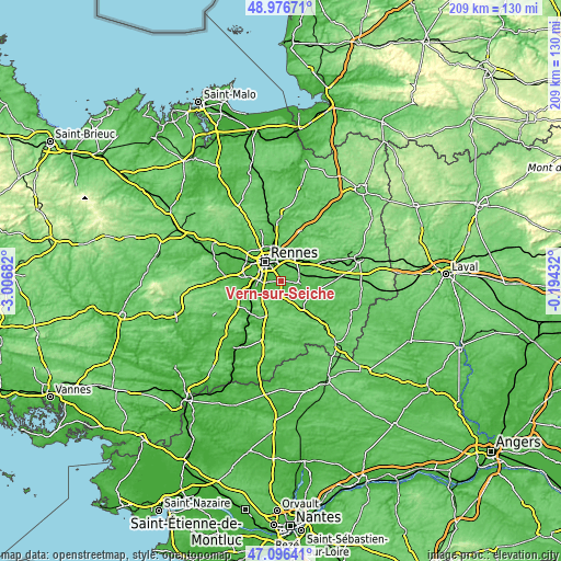 Topographic map of Vern-sur-Seiche