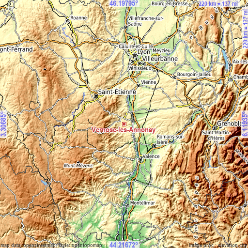 Topographic map of Vernosc-lès-Annonay