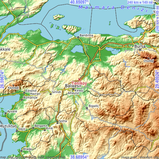 Topographic map of Yeniköy