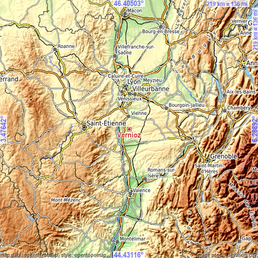 Topographic map of Vernioz