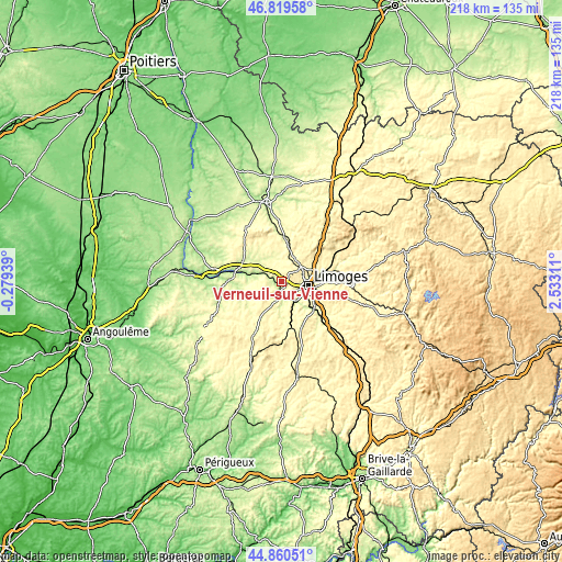 Topographic map of Verneuil-sur-Vienne