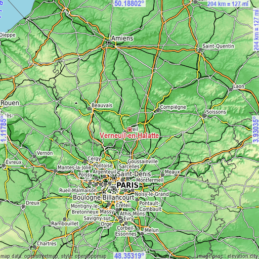 Topographic map of Verneuil-en-Halatte