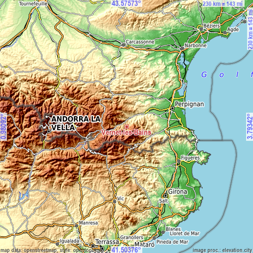 Topographic map of Vernet-les-Bains