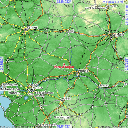 Topographic map of Vern-d’Anjou