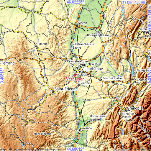 Topographic map of Vernaison