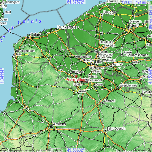 Topographic map of Vermelles