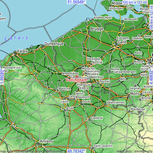 Topographic map of Verlinghem