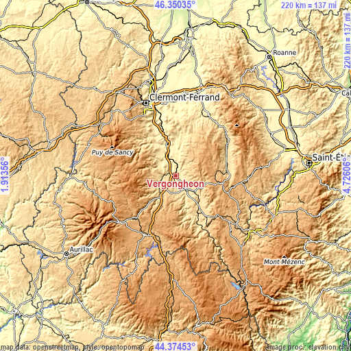 Topographic map of Vergongheon