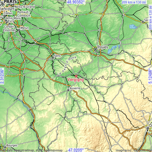 Topographic map of Vergigny