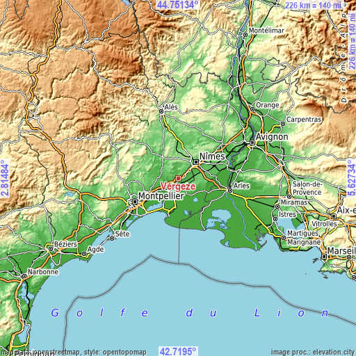Topographic map of Vergèze