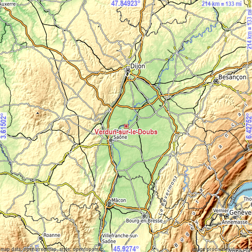 Topographic map of Verdun-sur-le-Doubs