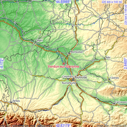 Topographic map of Verdun-sur-Garonne