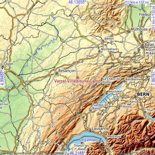 Topographic map of Vercel-Villedieu-le-Camp