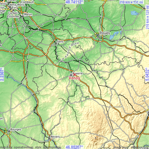 Topographic map of Venoy