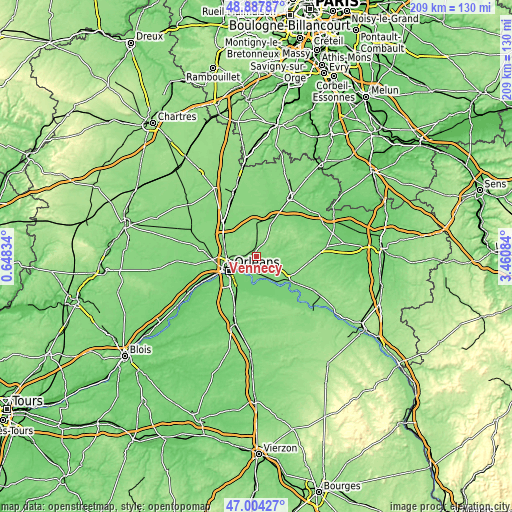 Topographic map of Vennecy