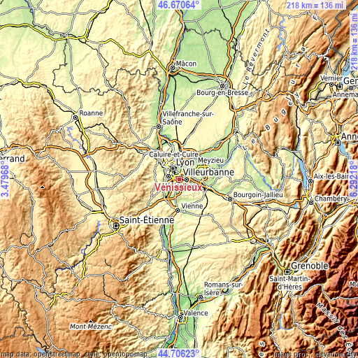 Topographic map of Vénissieux