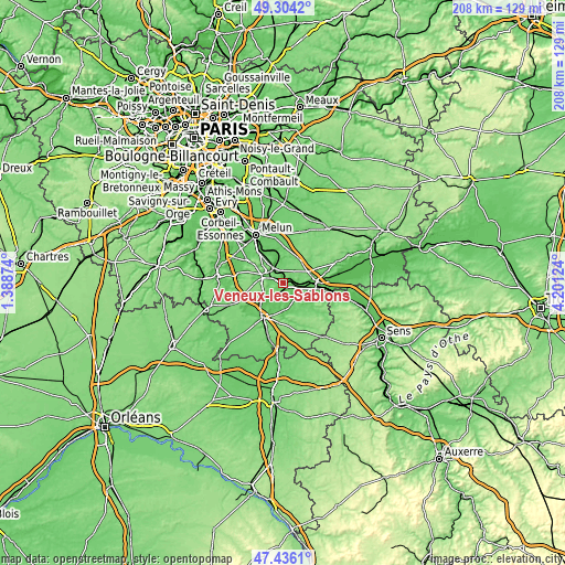 Topographic map of Veneux-les-Sablons