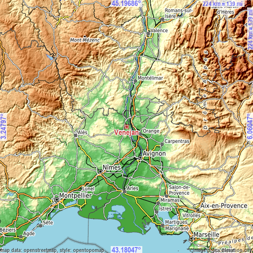 Topographic map of Vénéjan