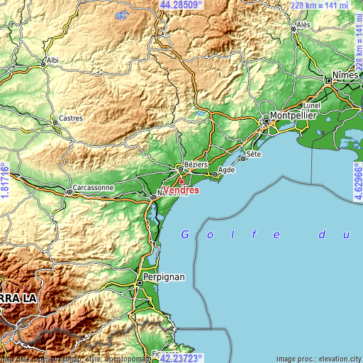 Topographic map of Vendres