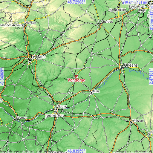 Topographic map of Vendôme