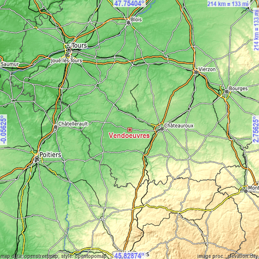Topographic map of Vendœuvres