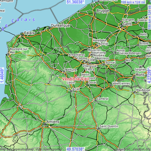 Topographic map of Vendin-le-Vieil