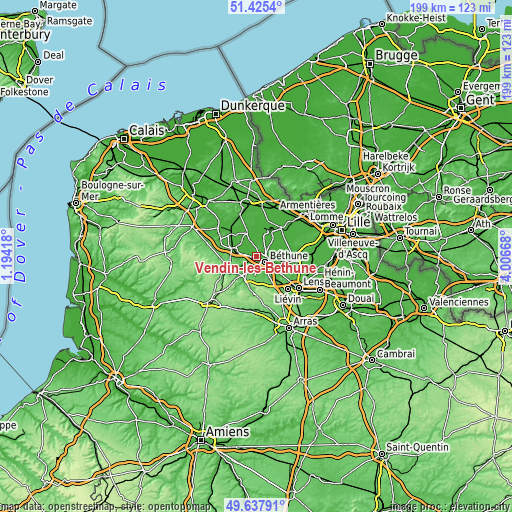 Topographic map of Vendin-lès-Béthune