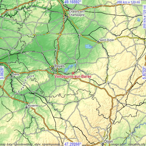 Topographic map of Vendeuvre-sur-Barse