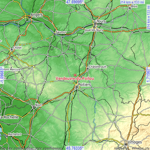 Topographic map of Vendeuvre-du-Poitou