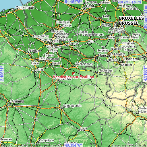 Topographic map of Vendegies-sur-Écaillon