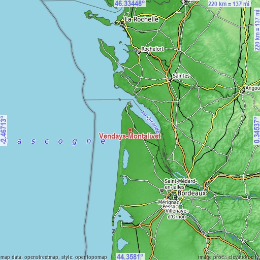 Topographic map of Vendays-Montalivet