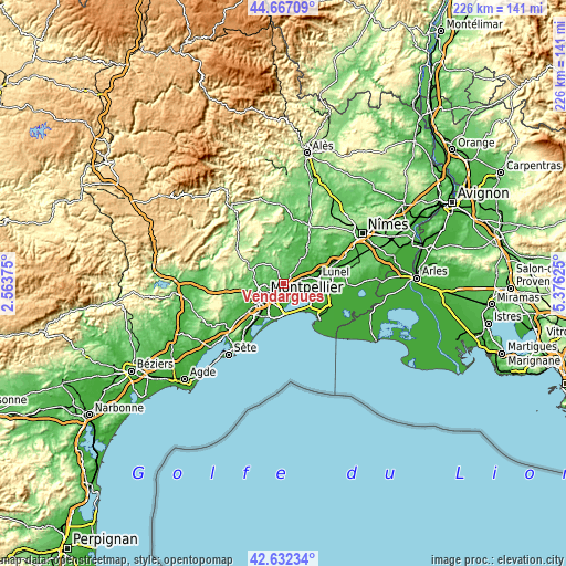 Topographic map of Vendargues